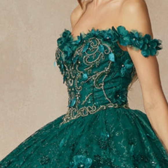 Purple lilac,emerald, blush, new long floral tulle dress with lace up back - Picture 8 of 8